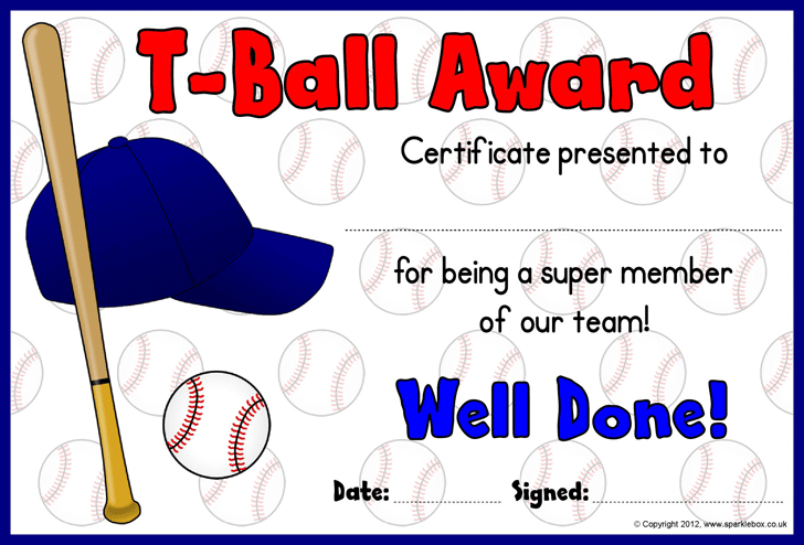 T-Ball Award Certificates
