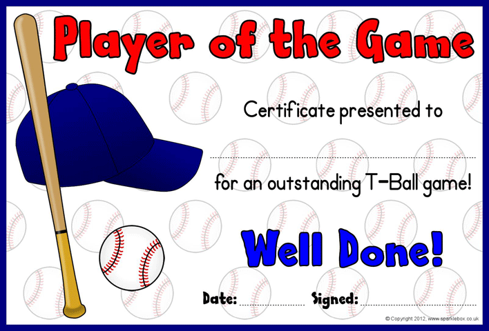 T-Ball Award Certificates Page 2