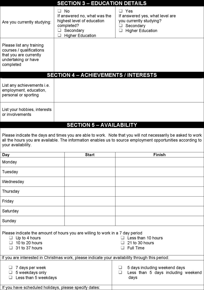 Target Application Form Page 2