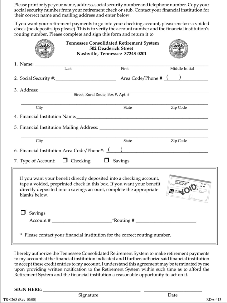 Tennessee Direct Deposit Form 1