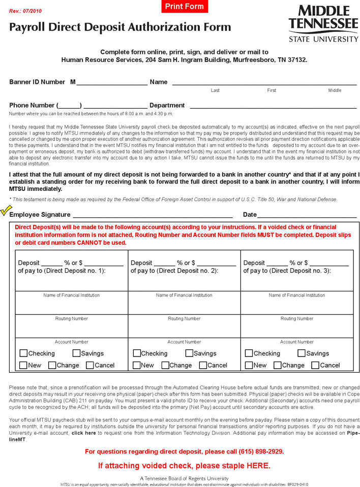 Tennessee Direct Deposit Form 3 Page 2
