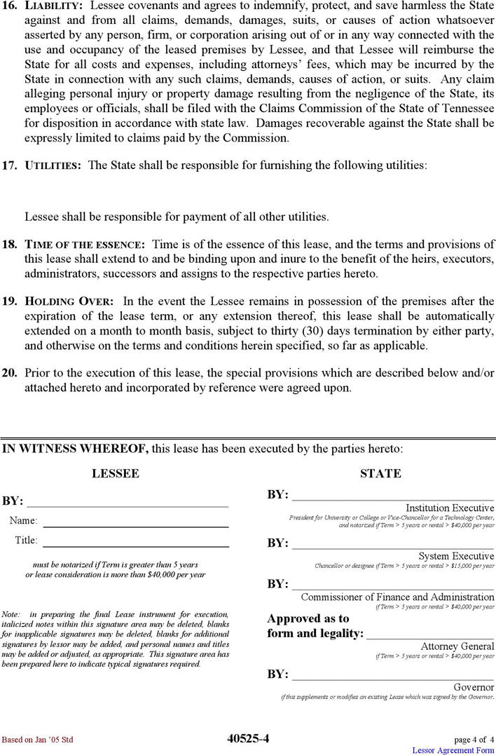 Tennessee Lease Agreement Form Page 4