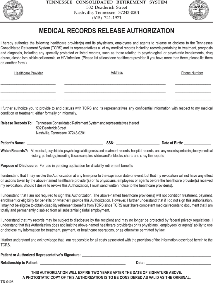 Tennessee Medical Records Release Form 2