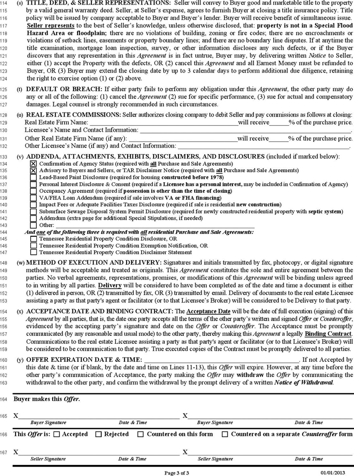 Tennessee Purchase And Sale Agreement Page 3