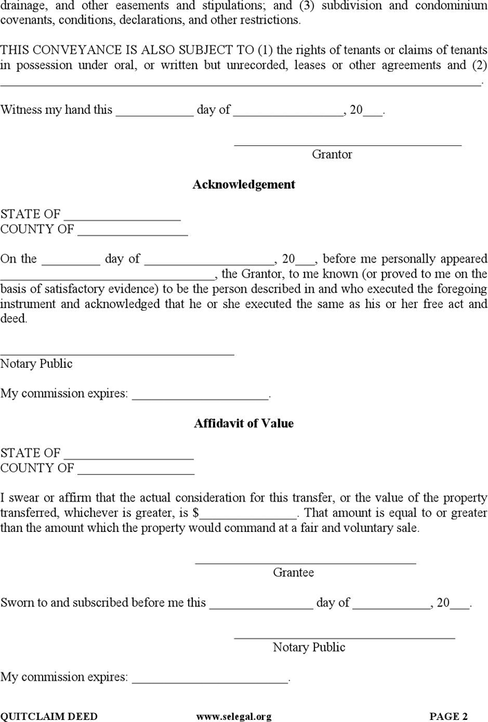 Tennessee Quitclaim Deed Form 2 Page 2