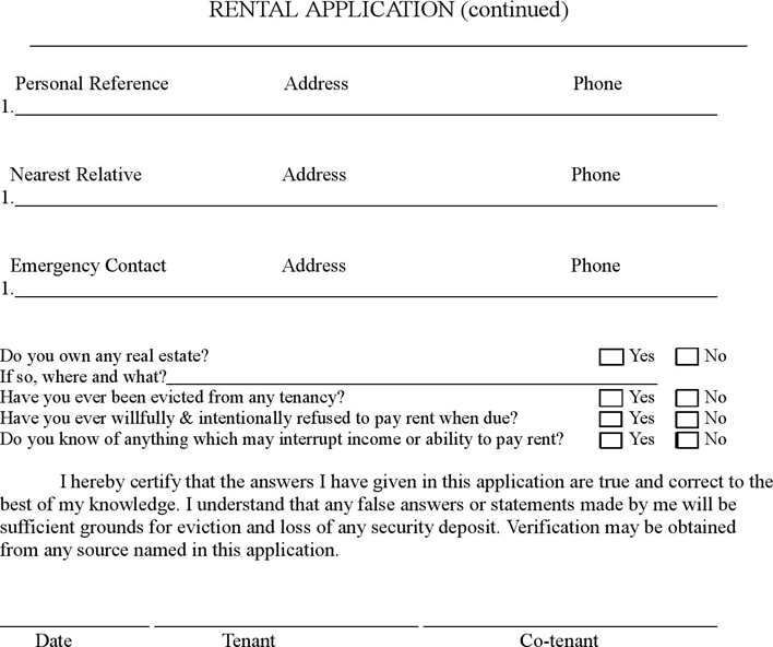 Tennessee Rental Application Form Page 2
