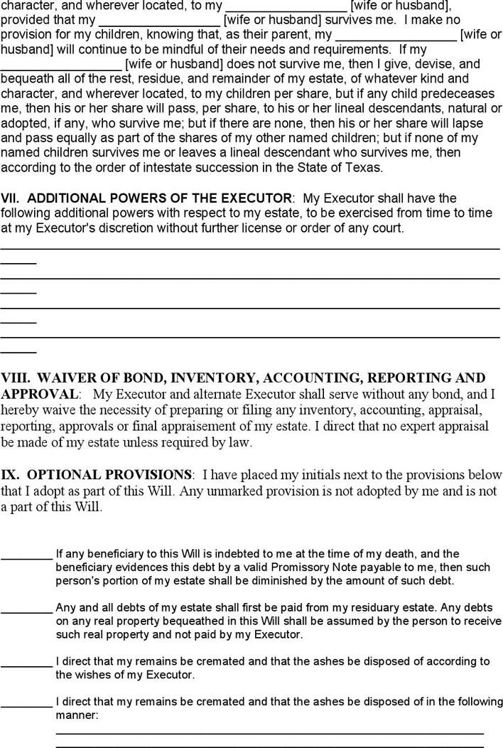 Texas Last Will And Testament Form Page 3