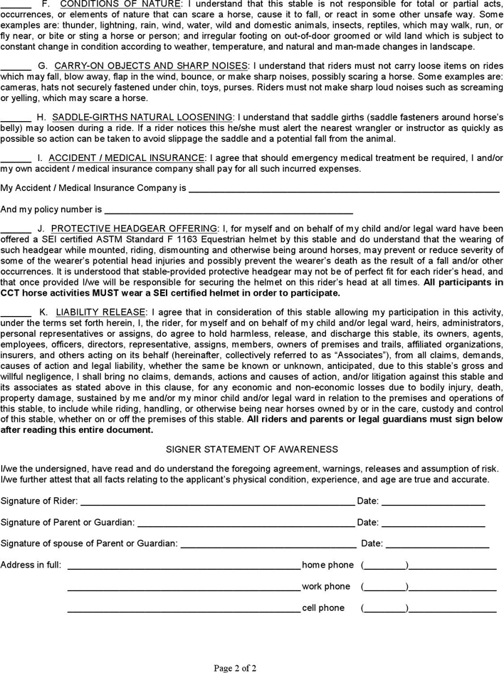 Texas Liability Release Form 2 Page 2