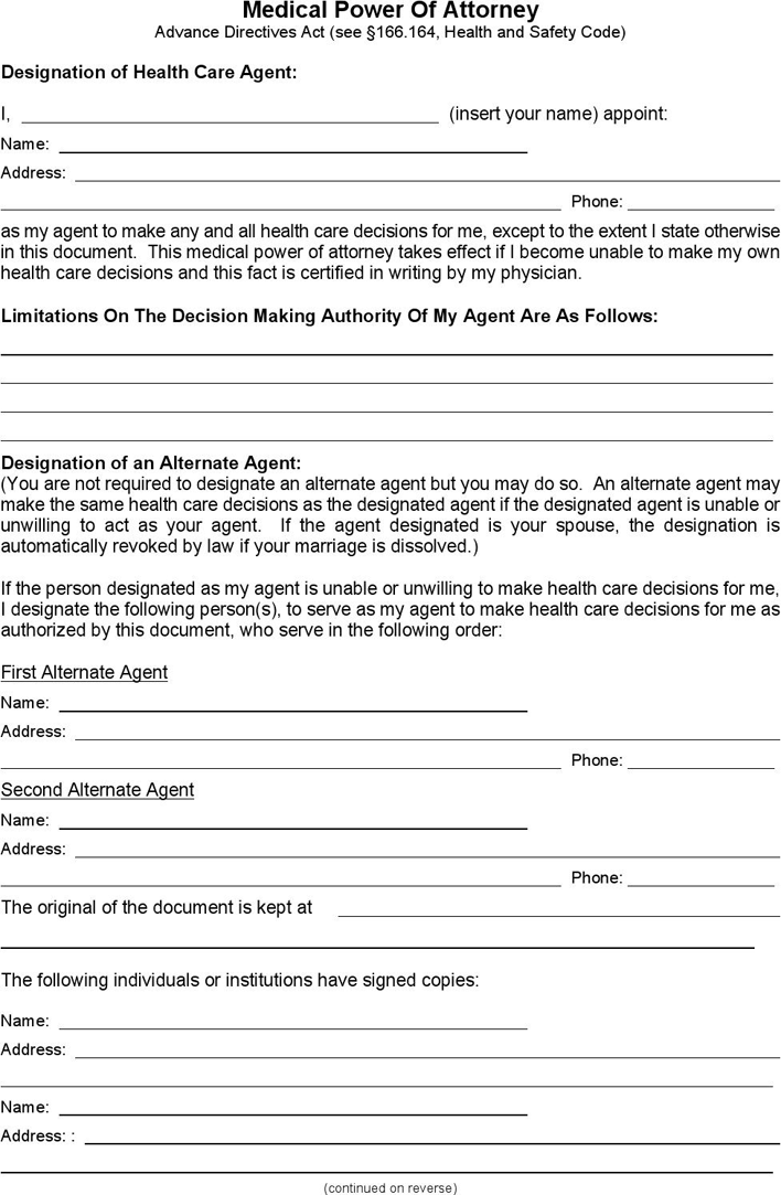 Texas Medical Power of Attorney Form Page 3
