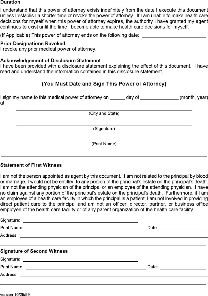 Texas Medical Power of Attorney Form Page 4