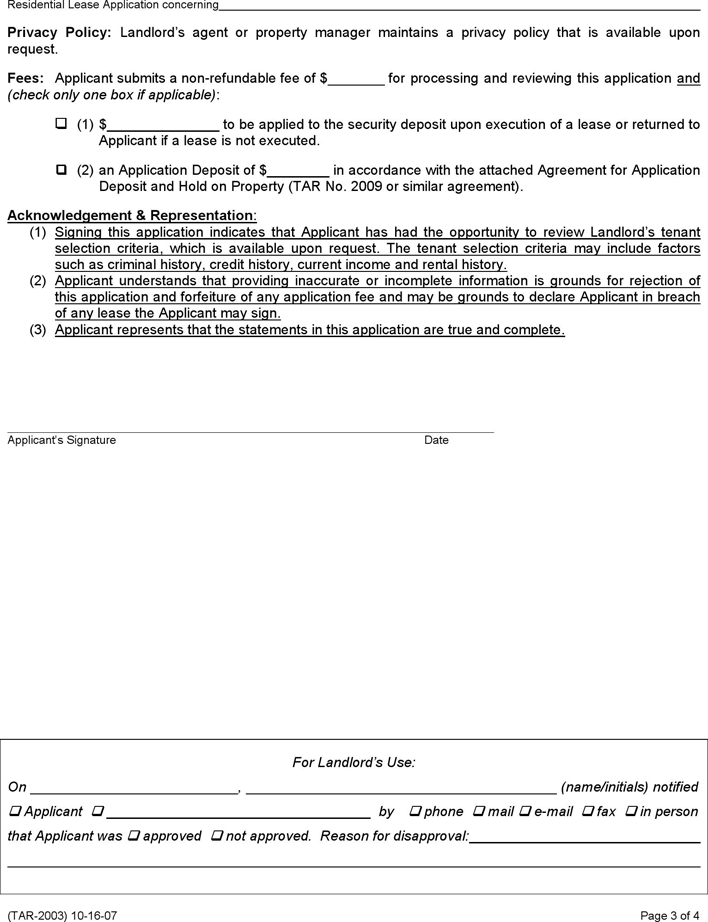 Texas Rental Application Form Page 3
