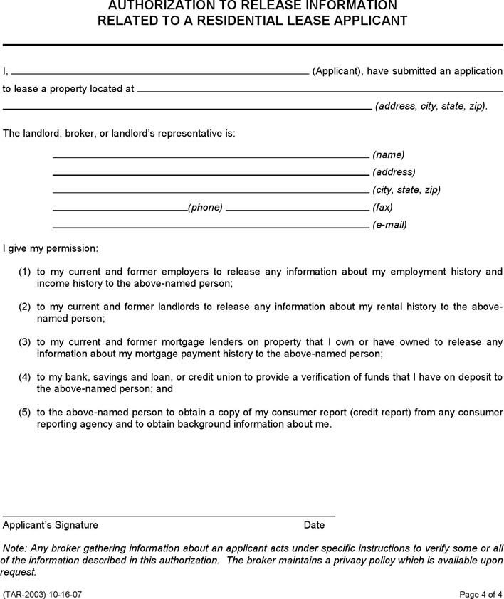 Texas Rental Application Form Page 4