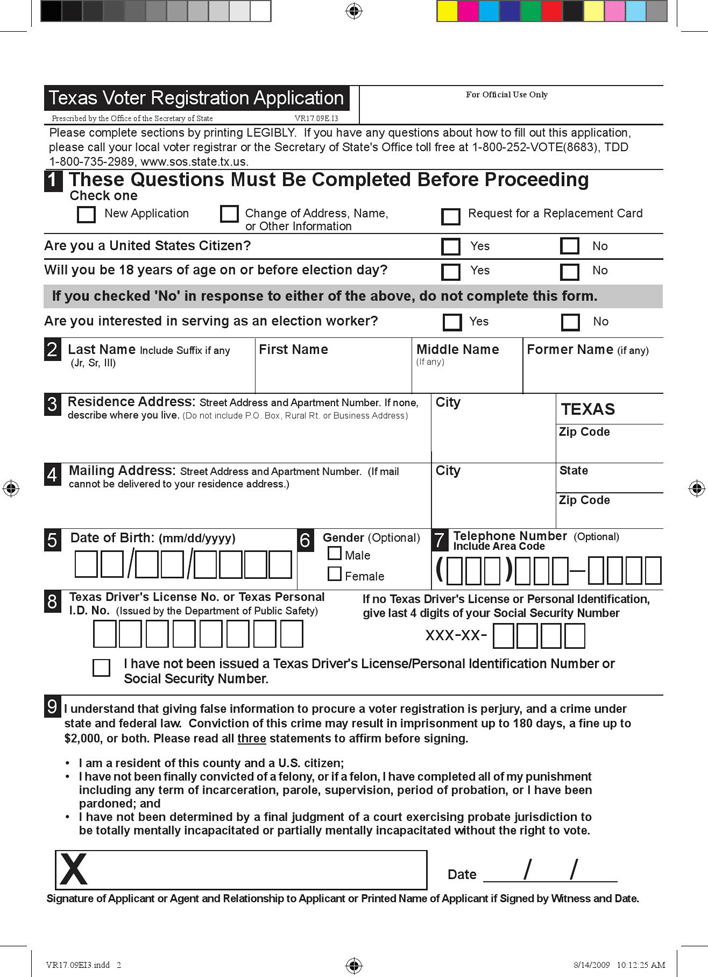 Texas Voter Registration Form Page 2