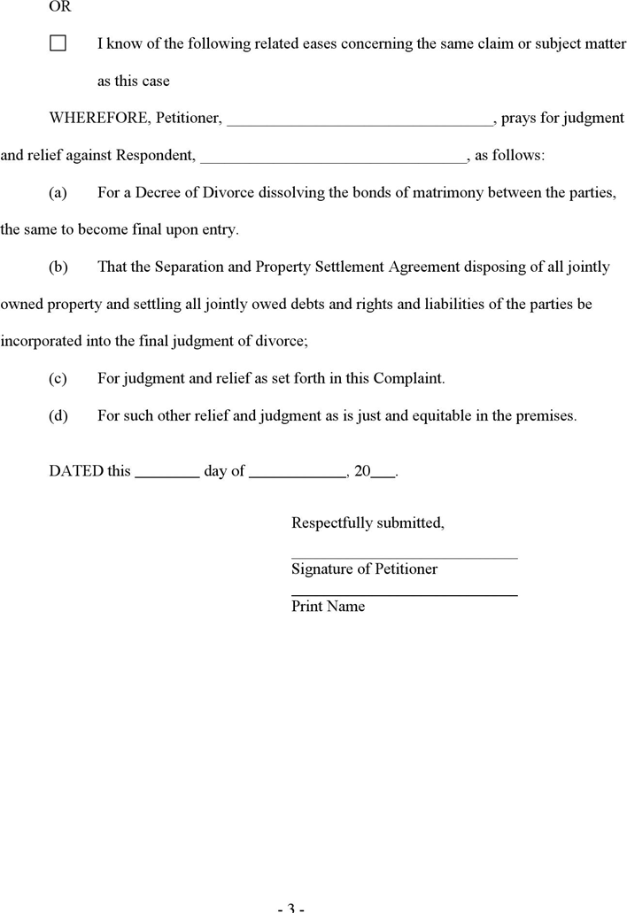 Utah Complaint for Divorce/Dissolution of Marriage Form Page 3