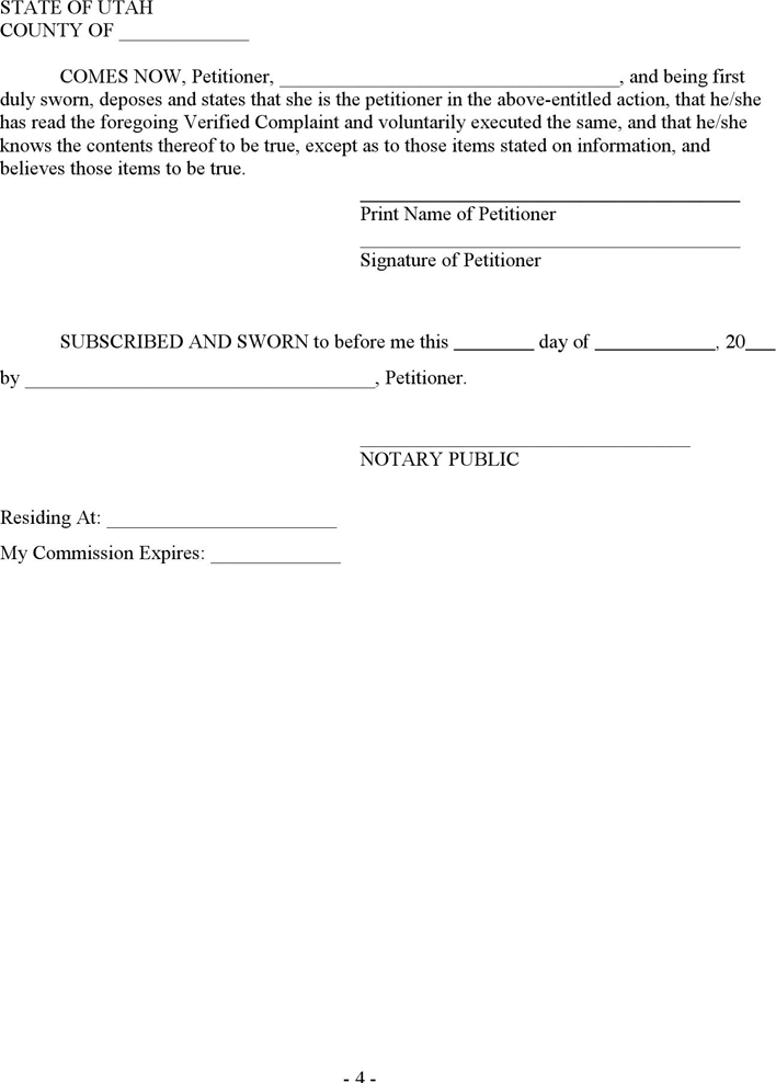 Utah Complaint for Divorce/Dissolution of Marriage Form Page 4