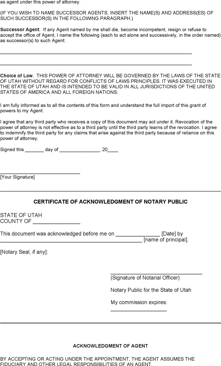 Utah General Durable Power of Attorney Form Page 4