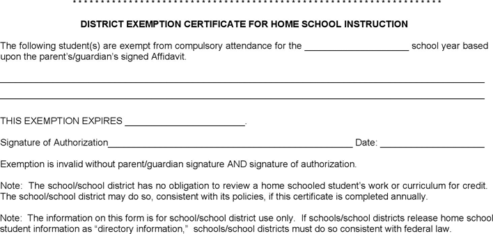 Utah Model Affidavit and Exemption Certificate for Home School Instruction Form Page 2