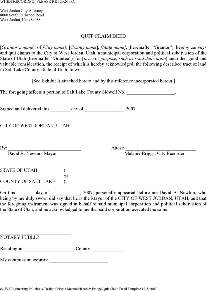 Utah Quitclaim Deed Form 1 Page 2