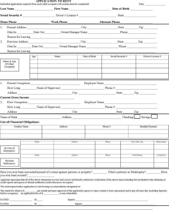 Utah Rental Application Form