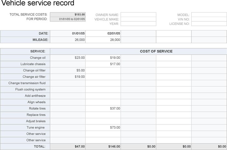 Vehicle Service Record