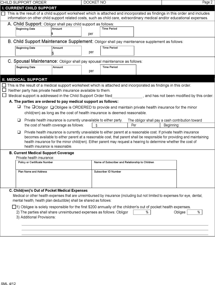 Vermont Child Support Order Form Page 2