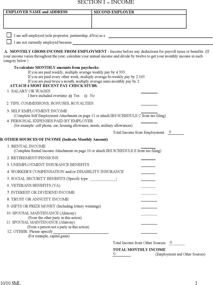 Vermont Financial Affidavit: Income and Expenses Form Page 2