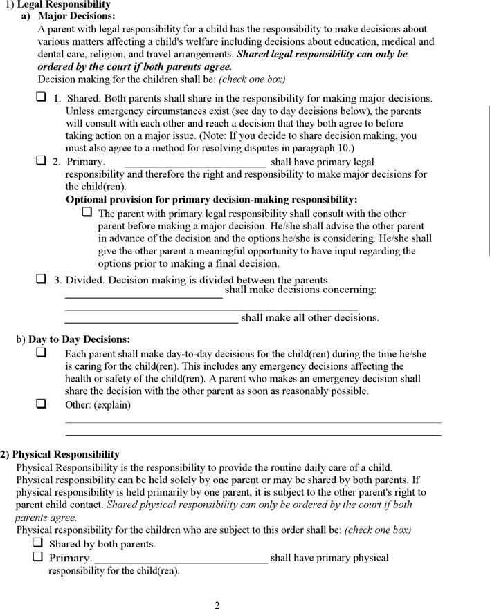 Vermont PR&R Stipulation (Parenting Plan) Form Page 2