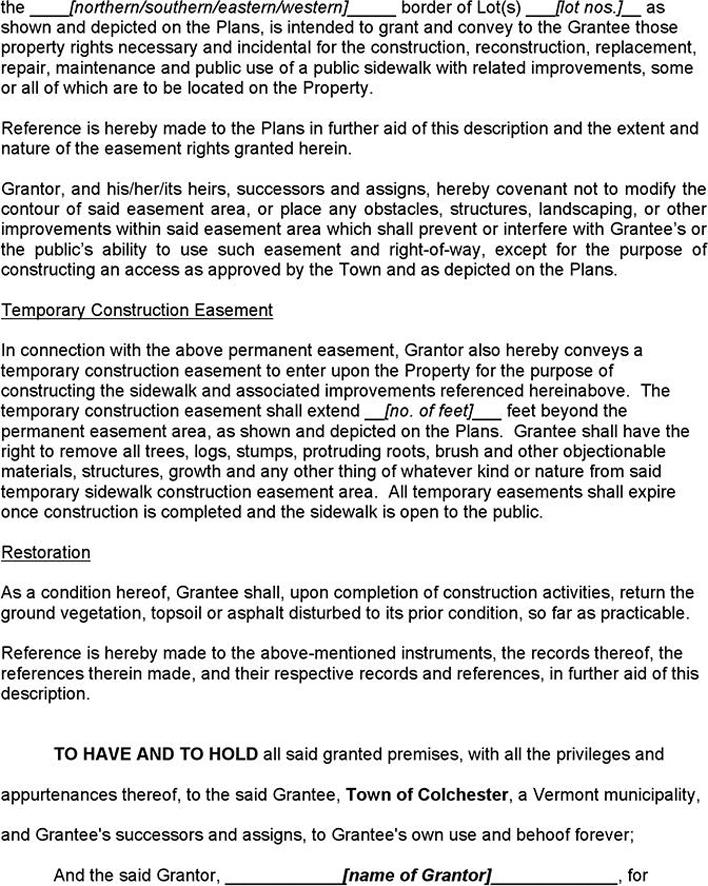Vermont Warranty Deed of Easement (Chittenden County) Page 2