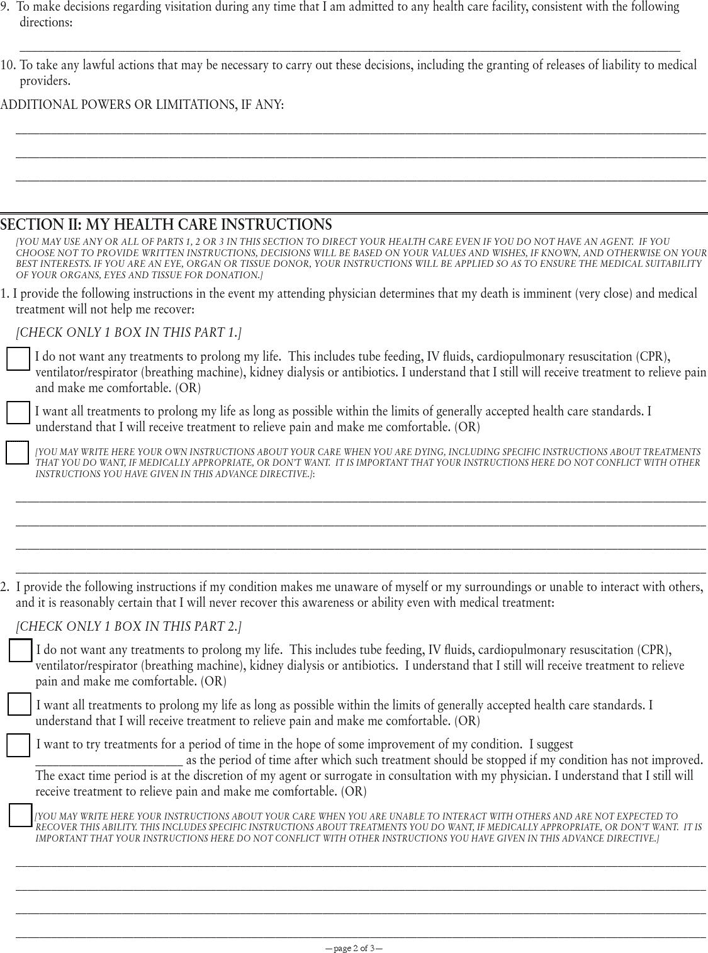 Virginia Advance Directive For Health Care Page 2