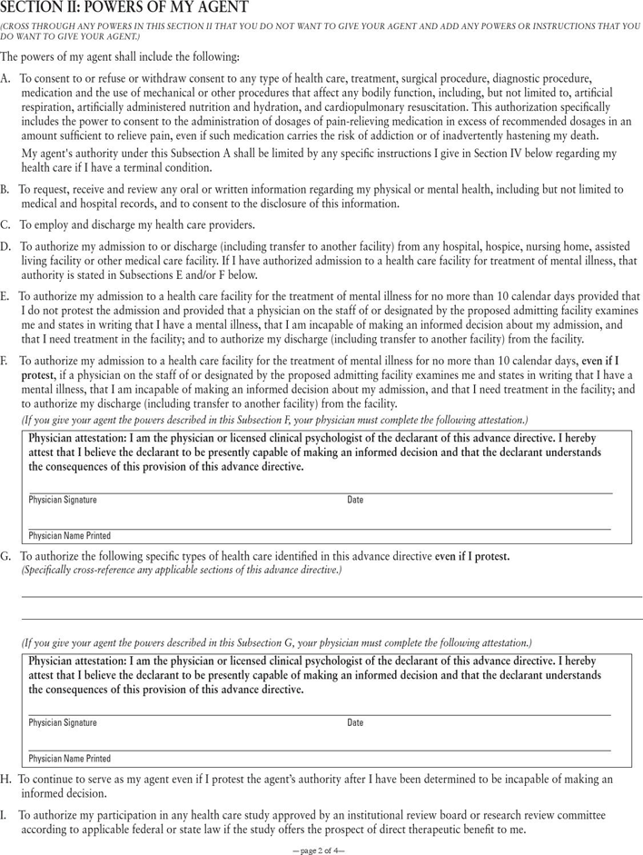 Virginia Advance Medical Directive Form Page 2