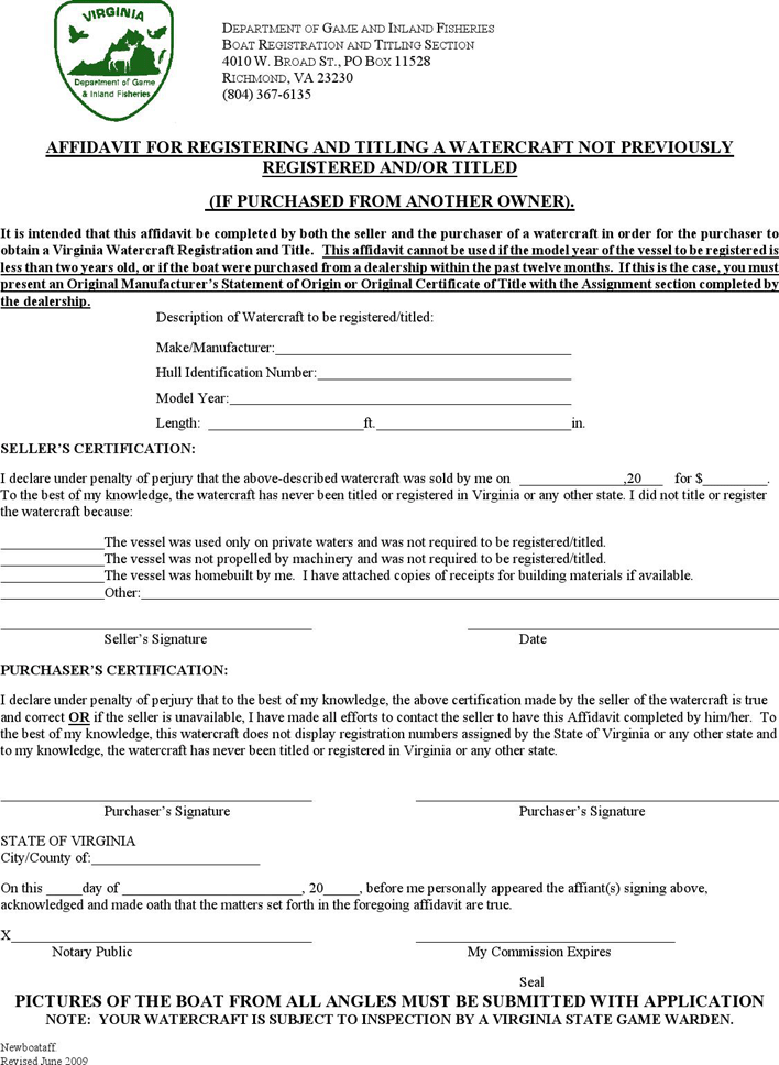 Virginia Affidavit for Registering a Motorboat Not Previously Registered Page 2