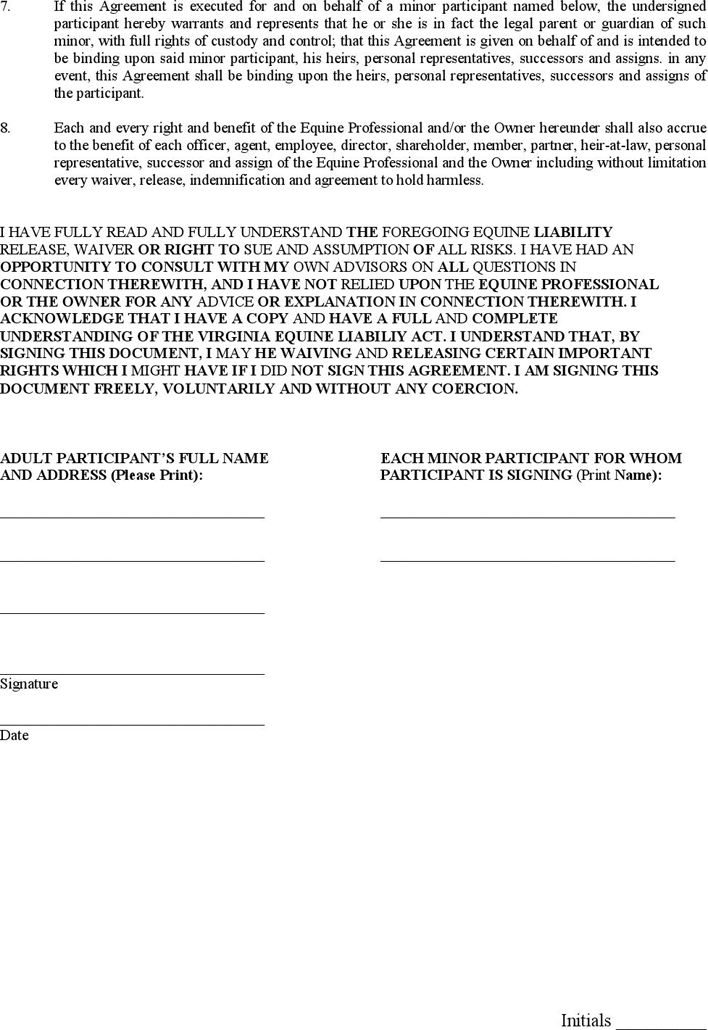 Virginia Liability Release Form 3 Page 2