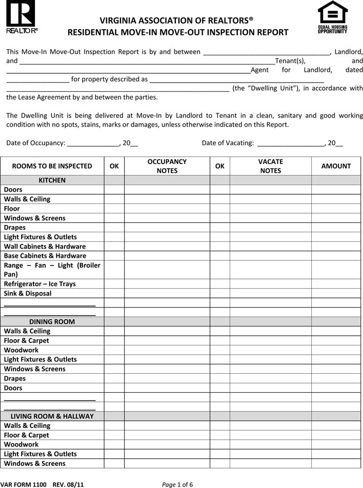 Virginia Move in Move out Condition Report Form