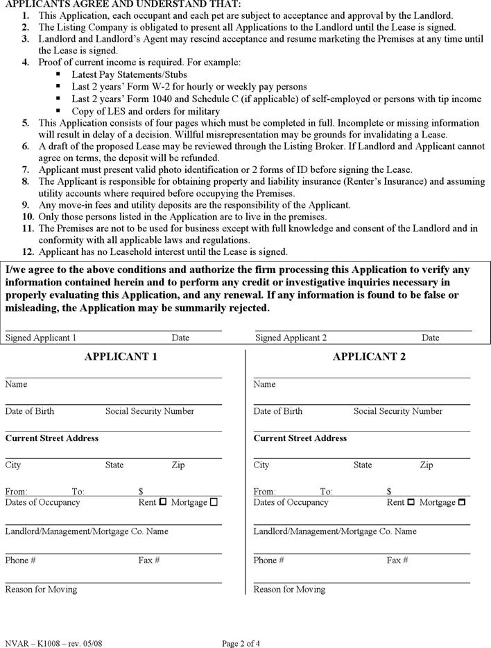 Virginia Rental Application Form Page 2