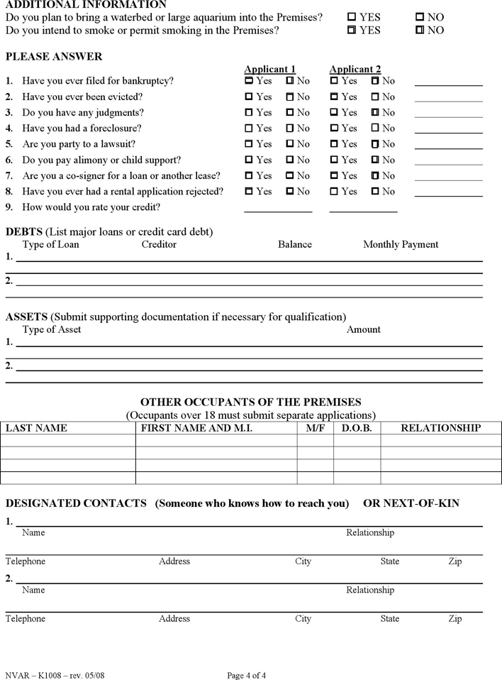 Virginia Rental Application Form Page 4