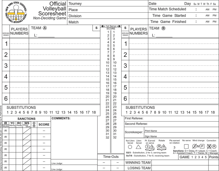 Volleyball Score Sheet