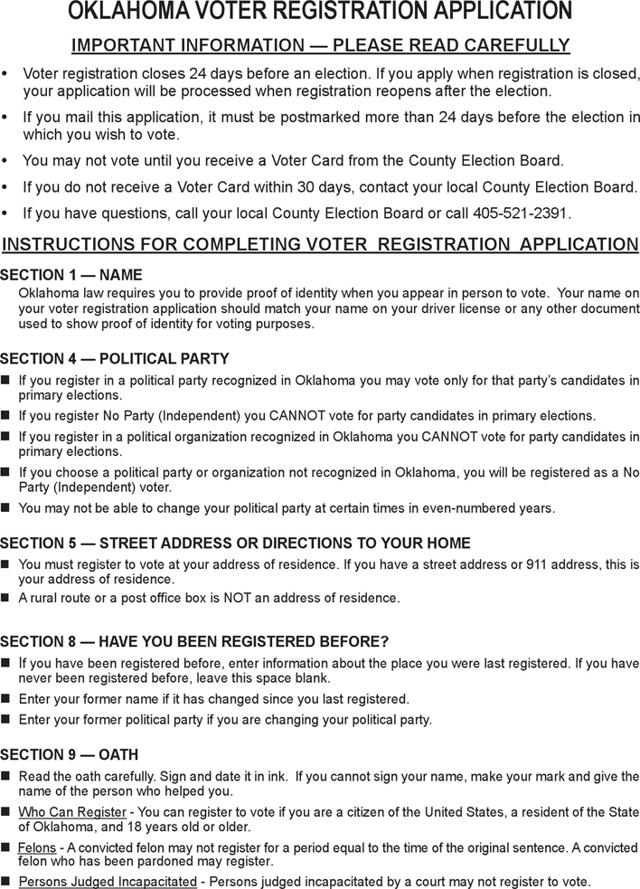 Voter Registration Form - State of Oklahoma