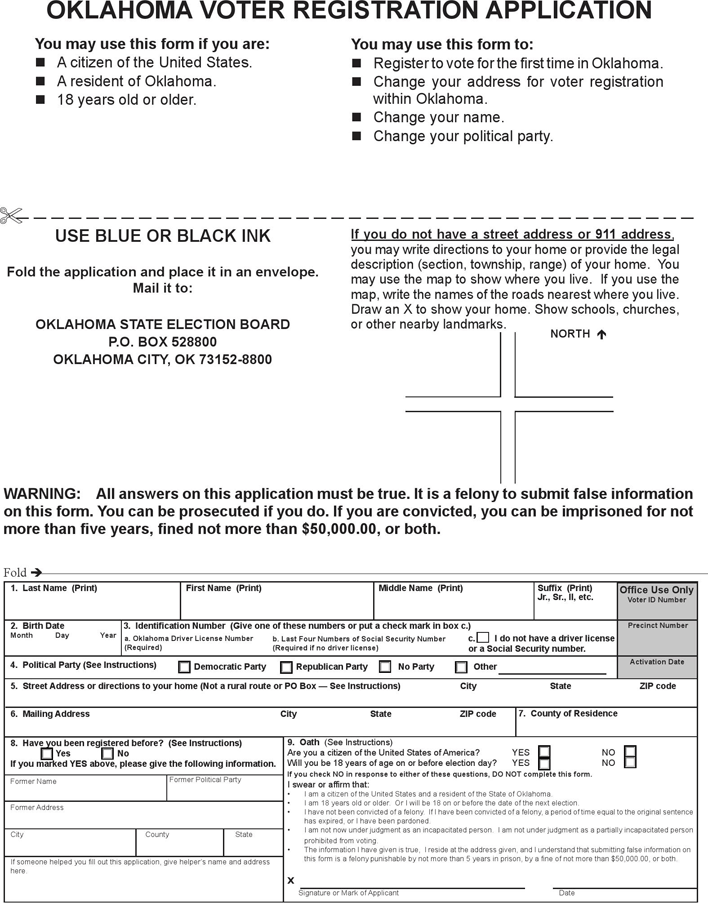 Voter Registration Form - State of Oklahoma Page 2