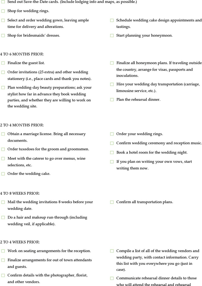Wedding Checklist Page 2