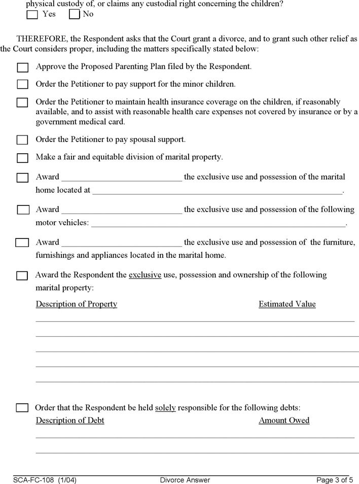 West Virginia Answer to Divorce Petition Form Page 3