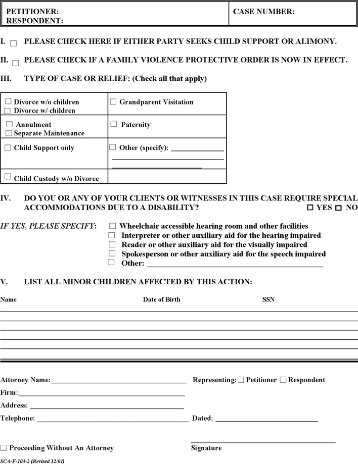 West Virginia Civil Case Information Statement Form Page 2