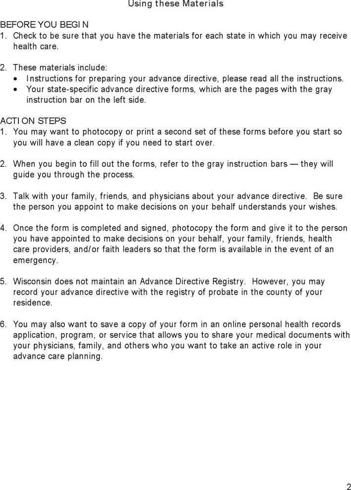 Wisconsin Advance Health Care Directive Form Page 2