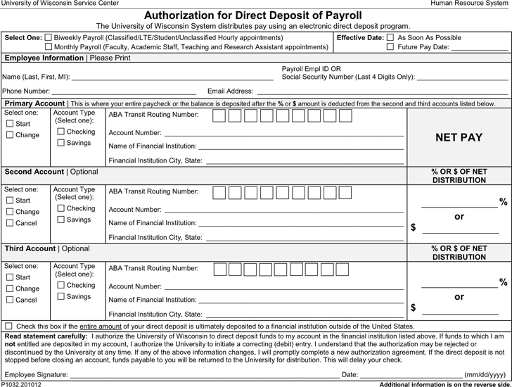 Wisconsin Direct Deposit Form 3