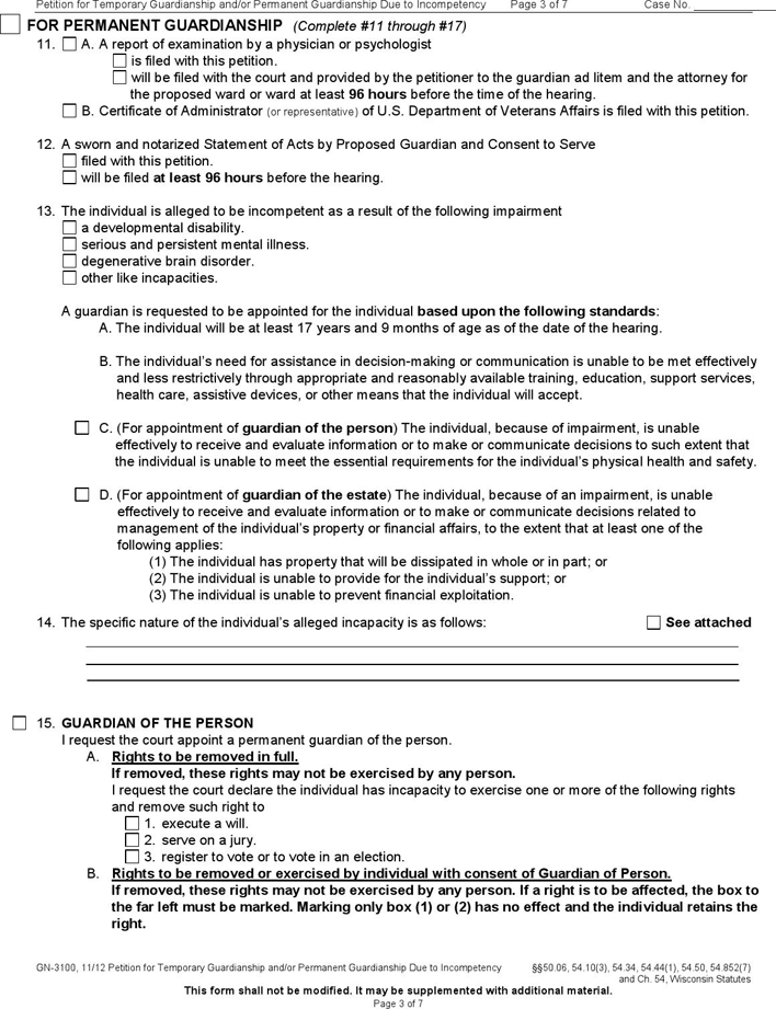 Wisconsin Guardianship Form 1 Page 3