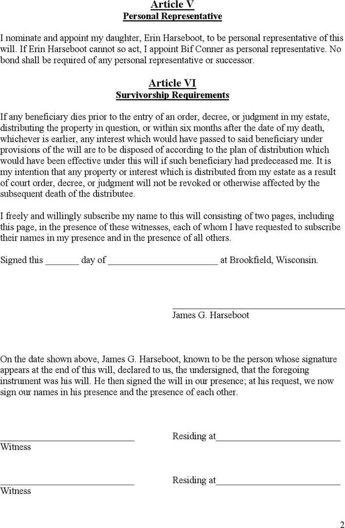 Wisconsin Last Will And Testament Sample Page 2