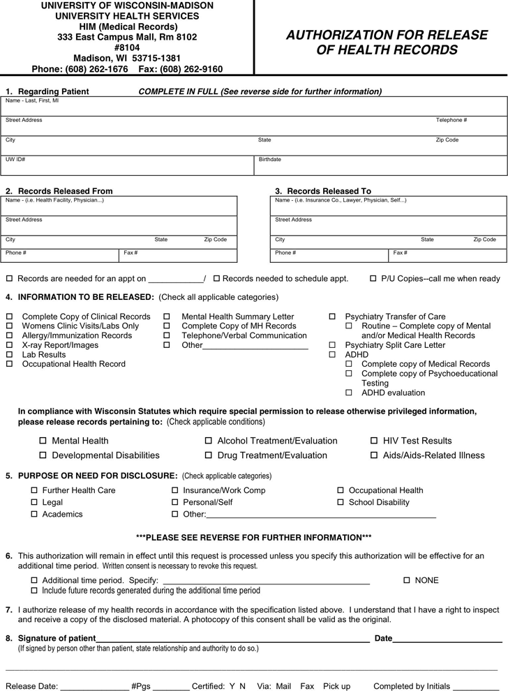 Wisconsin Medical Records Release Form 1