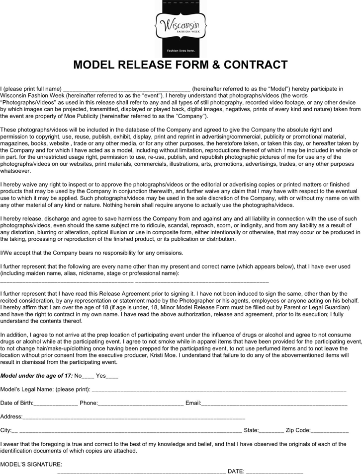 Wisconsin Model Release Form 2
