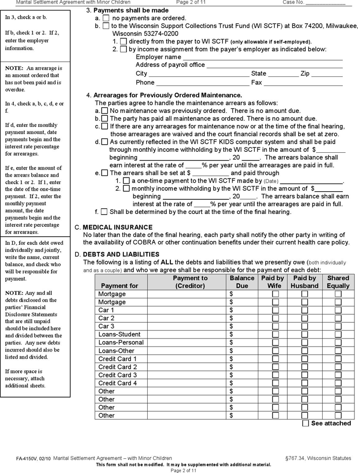 Wisconsin Separation Agreement Template Page 2