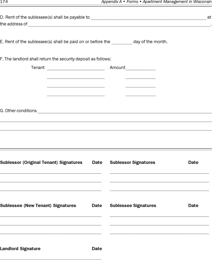 Wisconsin Sublease Agreement Form Page 2