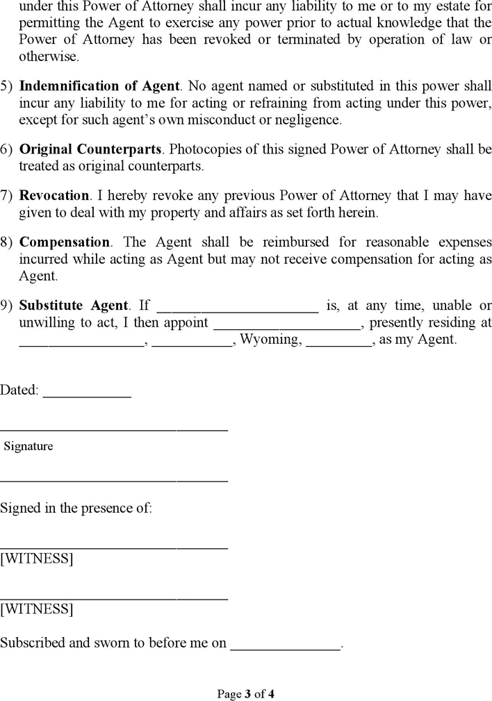 Wyoming General Durable Power of Attorney Form Page 3